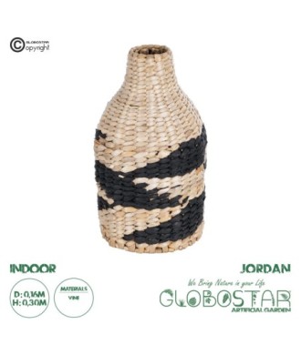 GloboStar® Artificial Garden JORDAN 21245 Διακοσμητικό Πλεκτό Καλάθι - Κασπώ Γλάστρα - Flower Pot Μπεζ με Μαύρο Φ16cm x Υ30cm
